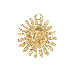 Настоящее золото 18K 304 подвески из нержавеющей стали, солнце, ионное покрытие (ip), реальный 18 k позолоченный, 33x29 мм