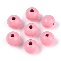 Pink Круглые бусины из натурального дерева схима, окрашенные распылением, розовые, 11.8~12.5x11 мм, отверстие : 2.5~3 мм