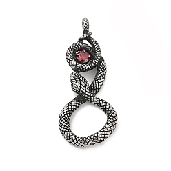 Античное Серебро 316 кулоны из хирургической нержавеющей стали с микропаве и кубическим цирконием., змея, ионное покрытие (ip), античное серебро, 48x20.5x6.5 мм, отверстие : 3.8 мм