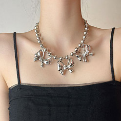 Platinum Alloy Ball Chain Bowknot Pendant Necklaces for Women, Platinum, 17.56x0.39 inch(44.6x1cm)