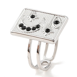 Нержавеющая Сталь Цвет 304 открытая манжета из нержавеющей стали для женщин, со стразами, прямоугольные, цвет нержавеющей стали, размер США 6 (16.5 мм)