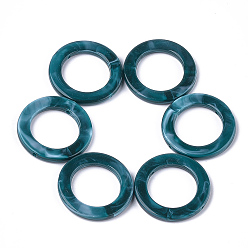 Teal Acrylic Bead Frame, Imitation Gemstone Style, Ring, Teal, 41x4.5mm, Hole: 2mm, about 130pcs/500g