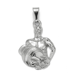 Водолей Не тускнеющие 304 подвески из нержавеющей стали, , 12 созвездия/знаки зодиака, Водолей, 36x26x5.3 мм, отверстие : 9.5x5 мм