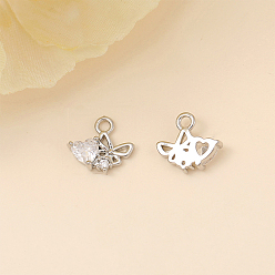 Платина Латунные микро проложить кубического циркония прелести, бабочка, платина, 9x10 мм