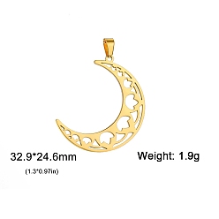 Золотой Шкентели нержавеющей стали, лазерная резка, Полая луна с цветочным шармом, золотые, 32.9x24.6 мм
