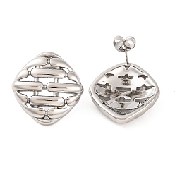 Нержавеющая Сталь Цвет Не тускнеют 304 серьги-гвоздики из нержавеющей стали, ромб, цвет нержавеющей стали, 23x22 мм