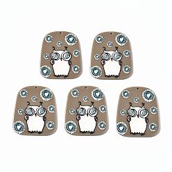 Tan Acrylic Pendants, 3D Printed, Trapezoid, Owl Pattern, Tan, 43x36x3mm, Hole: 1.5mm