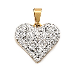 Кристалл 201 подвески из нержавеющей стали и глины, со стразами, сердце, реальный 18 k позолоченный, кристалл, 18x20x3.5 мм, отверстие : 3.5x6.5 мм