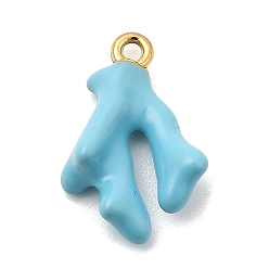 Светло-Голубой 304 нержавеющей стальной эмали подвески, подвески в форме коралла, ионное покрытие (ip), реальный 18 k позолоченный, Небесно-голубой, 16.5x11x5 мм, отверстие : 1.4 мм