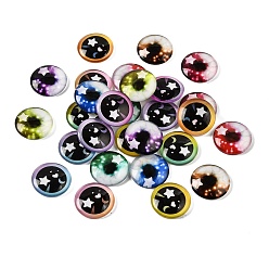 Color mezclado Cabujones de vidrio transparente impresos, Medio redondo con ojo estrella luna patrón de corazón, color mezclado, 20x5 mm, sobre 100 unidades / bolsa