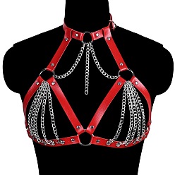 Красный Искусственная кожа и сплав панцирная цепь сбруя нагрудные цепи для тела, платина, красные, 320~410 мм