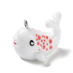 Белый Подвески из непрозрачной смолы на тему морских животных, Подвески-киты с железными петлями платинового цвета, белые, 18.5x22x26 мм, отверстие : 2 мм