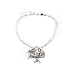 Platino Collares para mujer con colgante de pez perla de aleación marina y plástico, con cordón de algodón trenzado blanco., Platino, 18.90 pulgada (48 cm)