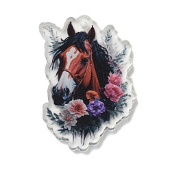 Лошадь Подвески из акрила с принтом в ковбойском стиле wsetern, лошадь, 40x30x3 мм, отверстие : 1.8 мм