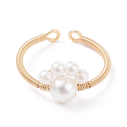 Golden Shell Pearl Paw Print Braided Open Cuff Ring, Copper Wire Wrap Jewelry for Women, Golden, US Size 8 3/4(18.7mm)