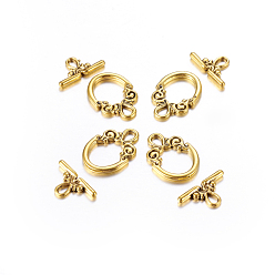 Antique Golden Tibetan Style Toggle Clasps, Antique Golden, Lead Free and Cadmium Free, Size: Ring: 14mm wide, 20mm long, Bar: 9mm wide, 17mm long, hole: 2.5mm