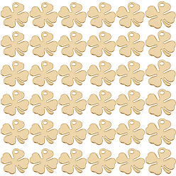 Настоящее золото 18K 40 латунные подвески шт., клевер амулеты, реальный 18 k позолоченный, 9x9x0.5 мм, отверстие : 1 мм, 40 шт / комплект