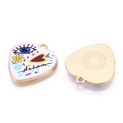 Colorful Printed Alloy Pendants, Light Gold Tone, Heart with Evil Eye Charms, Colorful, 25.5x23x3mm, Hole: 2mm
