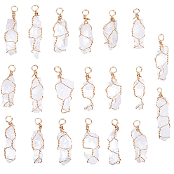 Хрусталь 20шт. подвески из натурального кварцевого кристалла с острыми концами, амулеты в виде заостренных пуль из горного хрусталя, с медной проволокой золотого тона, обернутой, 27.5~40x7~9x7.5~9 мм, отверстие : 2 мм