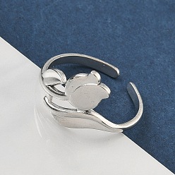 Нержавеющая Сталь Цвет 304 открытые манжеты из нержавеющей стали для женщин, цветок, цвет нержавеющей стали, 12.5 мм, регулируемый