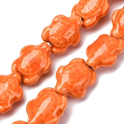 Оранжево-Красный Фарфора ручной работы бисер нитей, черепаха, яркие глазированный фарфор, оранжево-красный, 17x14x8 мм, отверстие : 1.8 мм, около 22 шт / нитка, 14.3 дюйм (36~37 см)