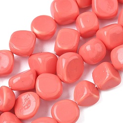 Лосось Гальванические оболочки жемчужные бусы пряди, самородки, salmon, 12~14x12~16x9~14 мм, отверстие : 0.7~0.9 мм, около 29 шт / нитка, 15.28'' (38.8 см)