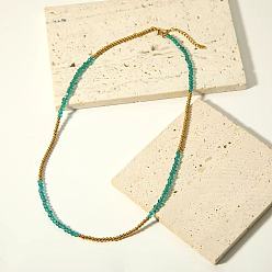 Морско-зеленый Женские круглые бусины из стекла и нержавеющей стали, реальный 18 k позолоченный, цвета морской волны, 15.75 дюйм (40 см)