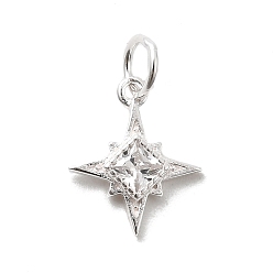 Серебро 925 подвески в форме звезд из стерлингового серебра с прозрачным паве из циркония, с перемычками и 925 штампом, серебряные, 12.5x10.5x2 мм, отверстие : 3.5 мм