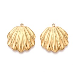 Настоящее золото 18K 304 подвески из нержавеющей стали, шарм в форме ракушки, ионное покрытие (ip), реальный 18 k позолоченный, 27.5x24.5x5 мм, отверстие : 1.8~2 мм
