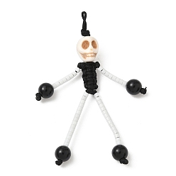 Белый Подвески из стеклянных бусинок, натурального черного оникса и синтетической бирюзы на тему Хэллоуина, скелет, белые, 65x25x9.5 мм, отверстие : 4 мм