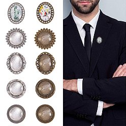 Антично-бронзовый и Антично-серебристый Сделай сам брошь, литые брошь кабошон настройки оправы с прозрачными стеклянными кабошонами, античная бронза и старинное серебро, 25x18x5 мм, Установка кабошона в оправу: 10шт./комплект, стеклянные кабошоны: 10шт./набор