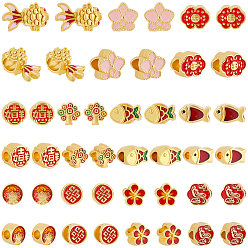 Mixed Shapes 44Pcs 11 Styles Alloy Enamel European Beads, Large Hole Beads, Golden, Mixed Shapes, 7.5~16x7.5~11x6.5~8mm, Hole: 2.5~5mm, 4pcs/style