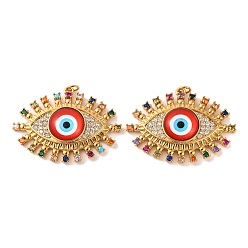 Красный Стойка металлическая латунная микропрофилированная кубическая циркония подвески, со стеклом, с целью перехода в кольце, долговечный, злые глаза, реальный 18 k позолоченный, красные, 29x38x6.5 мм