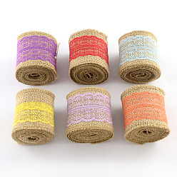 Mixed Color Burlap Ribbon, Hessian Ribbon, Jute Ribbon, for for Craft Making, Mixed Color, 60mm, 2m/roll, 24rolls/bag