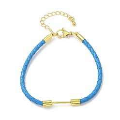 Темно-Голубой 3Изготовление браслета из плетеного круглого шнура из искусственной кожи диаметром ⅜ мм, с 304 карабинами из нержавеющей стали и латунной планкой с бусинами, золотые, стойки покрытие, долговечный, глубокое синее небо, 7-1/8 дюйм (18.2 см)