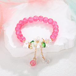 Светло-Вишневый Круглые бусины из стекла с ромашками и трещинами, растягивающиеся браслеты, Браслеты с подвесками из сплава и цепочкой для женщин, светло-вишневый, внутренний диаметр: 2-1/2 дюйм (6.5 см)