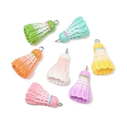 (52) Непрозрачная лаванда Спортивные подвески из непрозрачной смолы, бадминтон, с платиново-железными петлями, разноцветные, 29x17x10 мм, отверстие : 2 мм