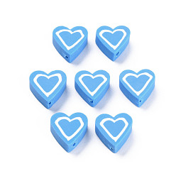 Deep-Sky-blau Manuell Polymer Ton Perlen, Herz, Deep-Sky-blau, 8.5~9x8.5~10x4 mm, Bohrung: 1.4~1.6 mm