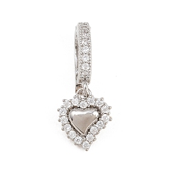 Платина Латунное микропейв, прозрачный кубический цирконий, складные застежки, сердце прелести, стойки покрытие, долговечный, без свинца и без кадмия, платина, 22 мм, отверстие : 6x4 мм