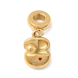 Золотой 304 европейские подвески с красной эмалью из нержавеющей стали, беспроводная гарнитура с подвесками с большим отверстием, ионное покрытие (ip), золотые, 24 мм, отверстие : 4.5 мм