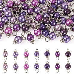 (52) Непрозрачная лаванда 70 шт 7 цвета стеклянные перламутровые круглые соединительные подвески, с выводами из сплава и 304 нержавеющей стали, античное серебро, разноцветные, 14 мм, отверстие : 2.5 мм, 10 шт / цвет