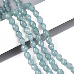 Светло-Синий Природные окрашенные белого нефрита нитей бисера, баррель, граненые, голубой, 5.5~6.5x5~5.5 мм, отверстие : 1~1.2 мм, около 57~61 шт / нитка, 13.98~14.17'' (35.5~36 см)