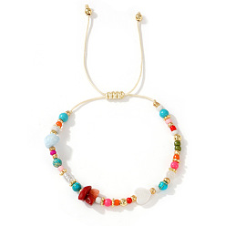 Смешанные камни Браслеты из бисера ручной работы в стиле бохо с натуральными смешанными бусинами из драгоценных камней и ракушек для женщин, С латунными круглыми бусами, внутренний диаметр: 11 дюйм (28 см)