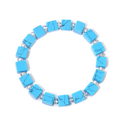 Синтетическая Бирюза Квадратные браслеты из синтетических бирюзовых бусин для женщин и мужчин, 7-1/8 дюйм (18 см)
