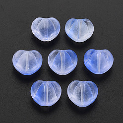 Cornflower Blue Two Tone Transparent Spray Painted Glass Beads, Heart, Cornflower Blue, 10.5x12x6.5mm, Hole: 1mm