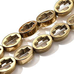 Светло-Золотое Покрытие Гальванические нити из синтетических немагнитных гематитовых бусин, овальные с крестом, свет позолоченные, 8x6x2.5 мм, отверстие : 0.6 мм, около 49 шт / нитка, 15.35'' (39 см)