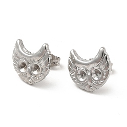 Stainless Steel Color Non-Tarnish 304 Stainless Steel Stud Earring Findings, Earring Settings for Rhinestone, Owl, Stainless Steel Color, 11.5x12mm, Pin: 0.8mm, Fit for Rhinestone: 2.5mm