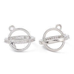 Платина Подвески в клетку из бисера из прозрачного кубического циркония с покрытием из латуни, планета прелести со звездой, без кадмия и без свинца, долговечный, платина, 15x15x16 мм, отверстие : 1.5 мм, внутренний диаметр: 10 мм