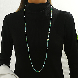 Небесно-голубой Модные стеклянные и пластиковые искусственные жемчужины, круглые каплевидные бусины, длинные ожерелья для женщин, голубой, 39.76 дюйм (101 см)