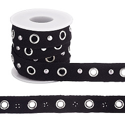 Платина 5 ярды тесьмы плоские полиэстеровые ленты, с латунными люверсами, аксессуары для одежды, с металлической проволочной завязкой, платина, 20 мм, отверстие : 6 мм